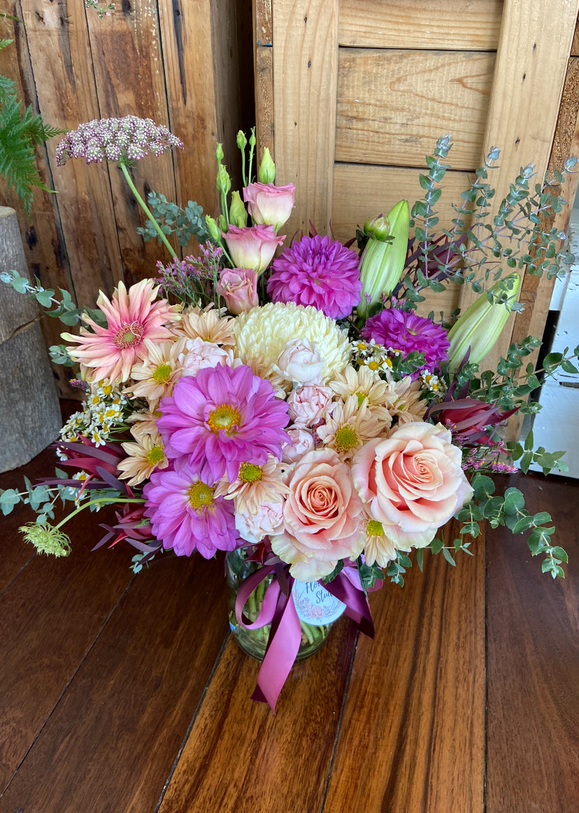 Rustic Garden Bloom in Glass Vase