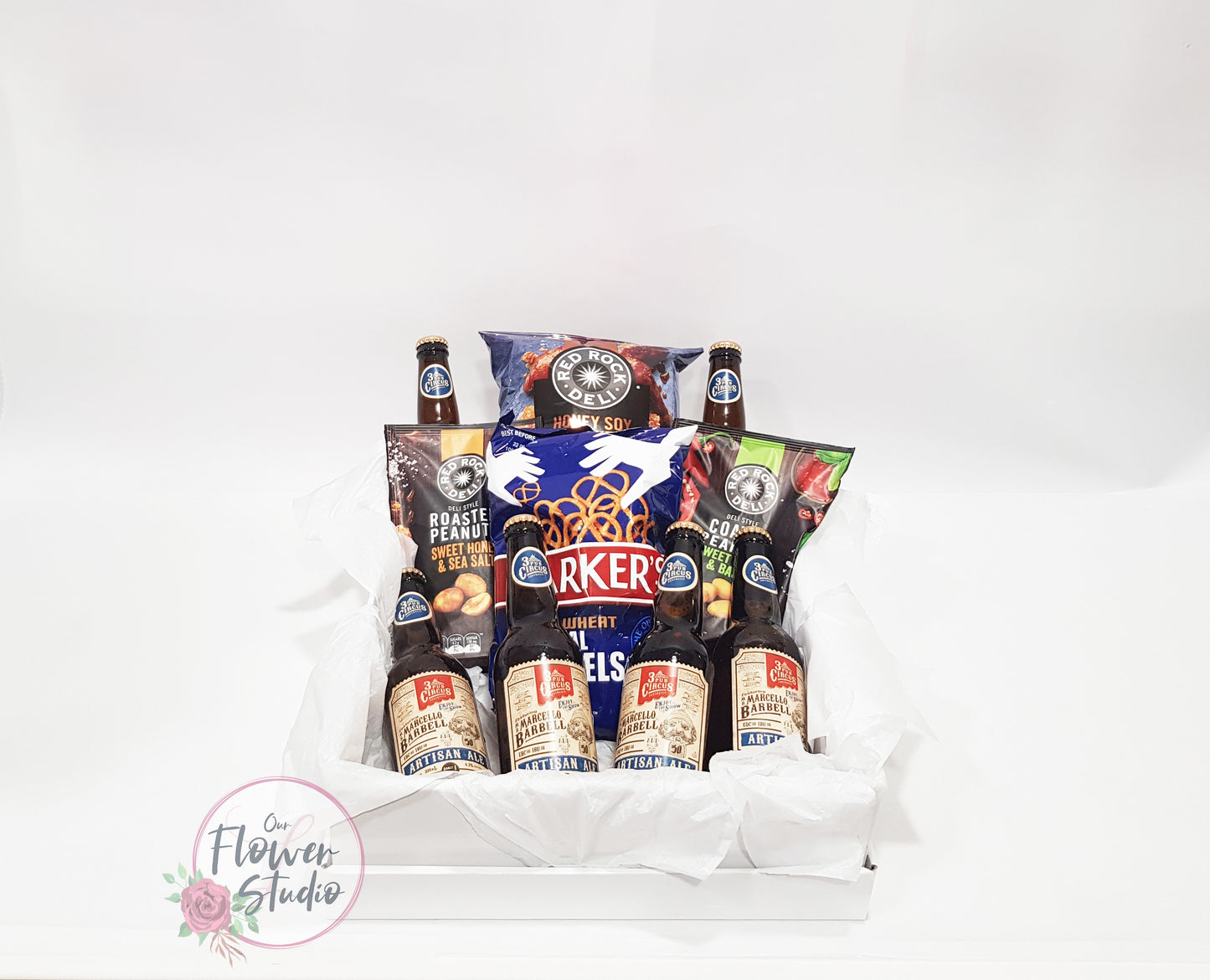 Our Flower Studio Spoil Him with Beverages and Gourmet Snacks